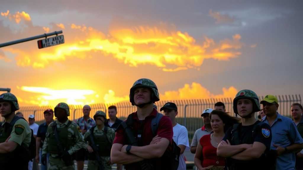 Una escena fronteriza que muestra una mayor presencia militar, con civiles reaccionando ante la situación de seguridad.